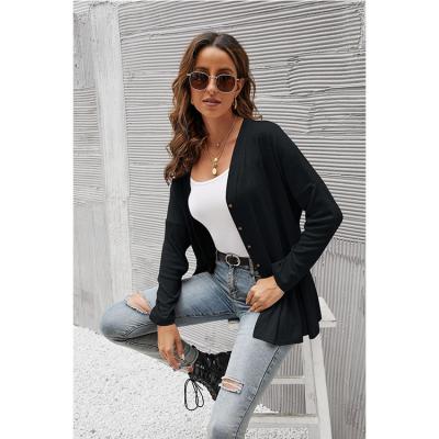 China Factory Autumn Long Sleeve Deep V-Neck Solid Color Button Up Anti-wrinkle Ladies Blouse High Quality Slim Coat for sale