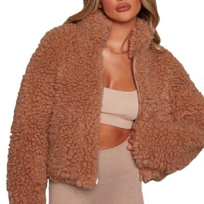 China 2021 Winter Lamp New Breathable Solid Wool Long Sleeve Cropped Fur Coat For Women for sale