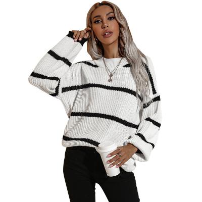 China QUICK DRY Autumn And Winter New Knitted O-Neck Stripe Women's Casual Long Sleeve Women's Sweater for sale