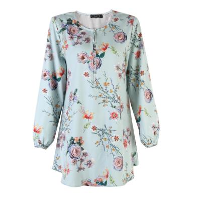 China Anti-Shrink Women Tops Premium Printing Casual Women's Blouse Flower Print O-Neck Long Casual Shirts for sale