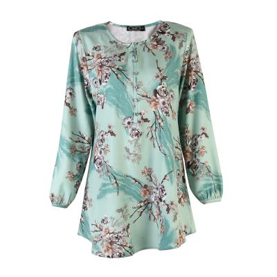 China Spring Anti-Shrink Women's Flower Print O-Neck Long Shirts Flower Print Shirts Custom Made Premium Shirts for sale