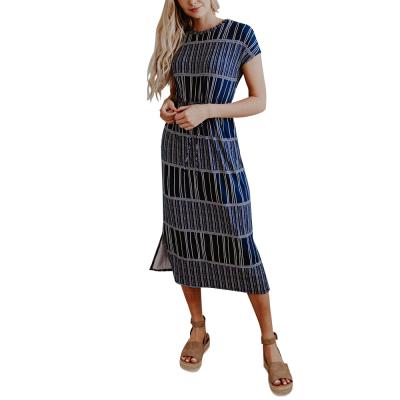 China 2021 Breathable Stylish Casual Short Sleeve Print O-Neck Dress For Women for sale