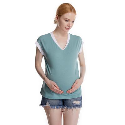 China New Antibacterial Tops Contrast Color Maternity Clothes T-shirts, Mother Tops, Color Matching Maternity Clothes T-shirts for sale