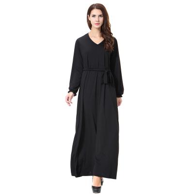 China Sheer V-neck high waist ladies fashion black belt ladies long sleeve casual dress elegant anti-static deep casual dress for sale