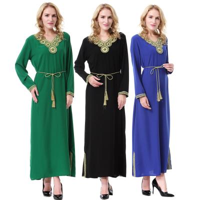 China Anti-static Hot Selling Middle East Ladies Wool Peach Long Sleeve Dress Muslim Embroidered Skirt Long for sale