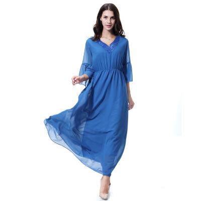 China 2022 Summer V-Neck Chiffon Dress Anti-Static Casual Dress The Long Fashion Women's Dress for sale