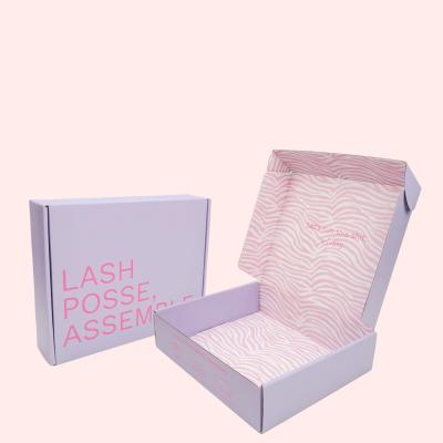 China Recyclable Custom Purple Wick Packaging Box E-flute Cardboard Shipping Cardboard Eyelash Packaging Box for sale