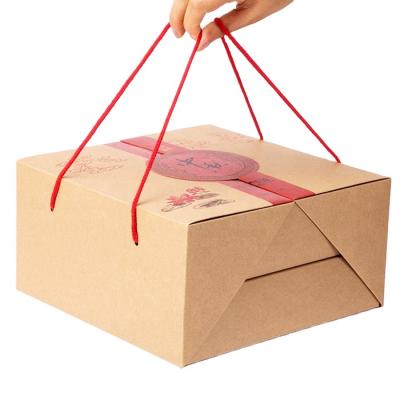 China Recyclable Double Layers Kraft Paper Mooncake Box With Handle Colorful Moon Cake Box Food Packaging Boxes for sale