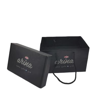 China Recyclable Custom Matte Lamination Gift Box Black Packaging Box And Eco Friendly Bag Shipping Carton With Divider for sale