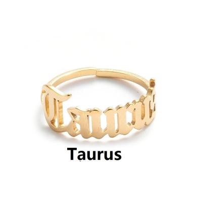 China CLASSIC Fashion 18k Gold Plated Stainless Steel To Adjust Open Zodiac Ring for sale