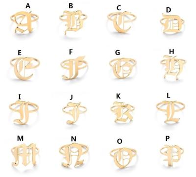 China CLASSIC Adjustable A-Z Initial Letter Alphabet 18k Gold Plated Stainless Steel Jewelry Ring for sale