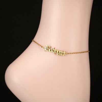 China New Arrival TRENDY Stainless Steel Font Old English Letter Babygirl Anklets For Women for sale