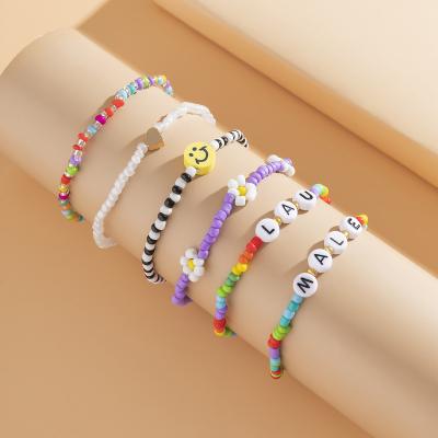 China 2022 Fashion Beads Bangle Colorful Flower Letters Bracelets And Bead Bracelets for sale