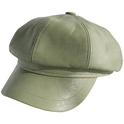 China Plush Winter Solid Color Berets High Quality Leather French Popular Hat For Lady for sale