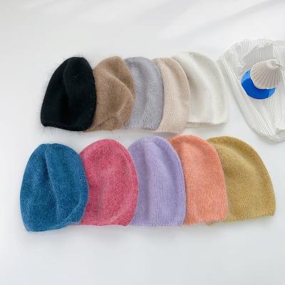 China Plush Fashion Solid White Knitted Winter Hat Wool Cotton Custom Hats For Gift for sale