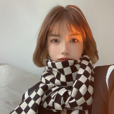 China 2021 Trend Checked Checkerboard Plaid Scarf Winter Autumn Short Knitted Scarf for sale