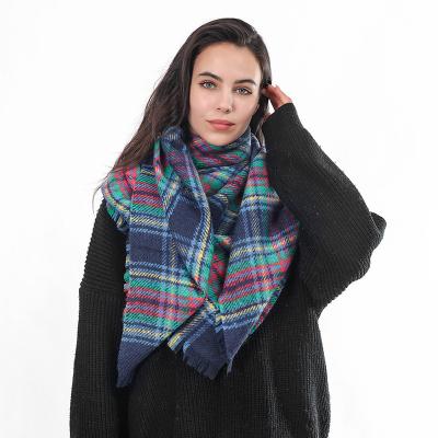 China Winter Trendy Acrylic Square Scarf Plaid Check Shawl Check Fashion Warm Scarves For Women for sale