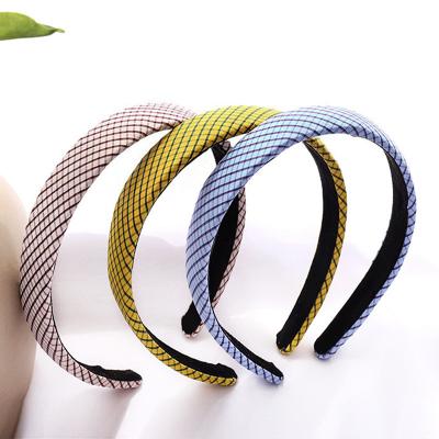 China Small Solid Color Plaid Stripe Fashion Hair Cloth Hair Circle Women's Headband Hairpin for sale