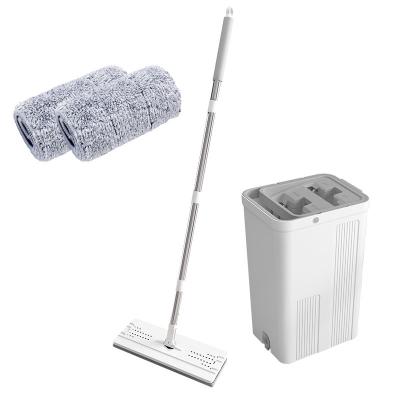 China Minimalist Functional Easy Clean Long Handle Stainless Steel Mop Bucket Flat Home Cleaning Set for sale