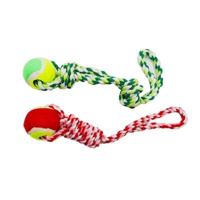 China Nice Viable Colorful Cotton Rope Interactive Dog Chew Toy With Ball Pet Rope Toy for sale