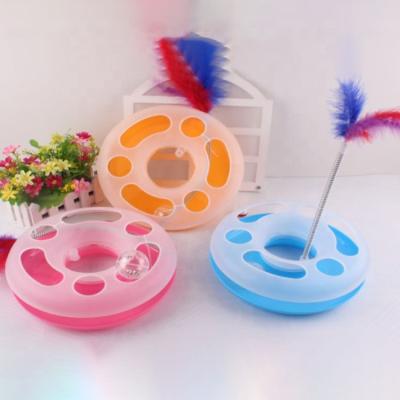 China Long Lasting Interactive Feather Cat Toys Spinning Puzzle Cat Toys For Pet for sale