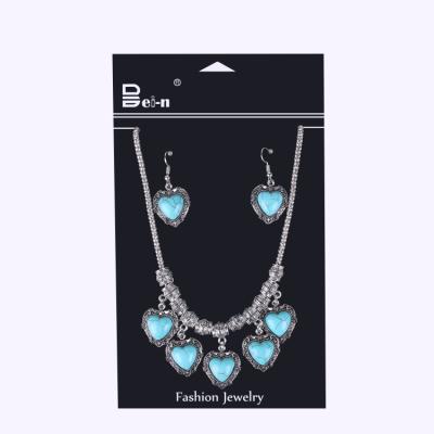 China ALLOY Women Turquoise Fashion Heart Earring And Necklace Pendant Jewelry Set for sale