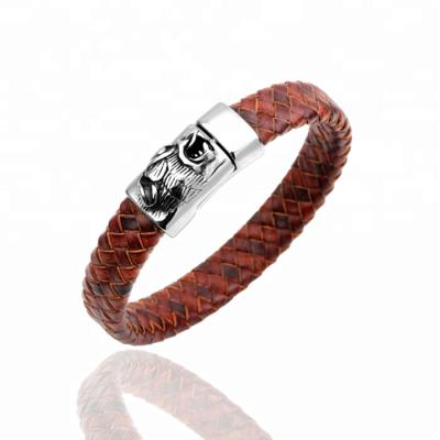 China TRENDY European style men's fashion stainless steel clasp magnetic bracelet handmade leather bracelet for sale