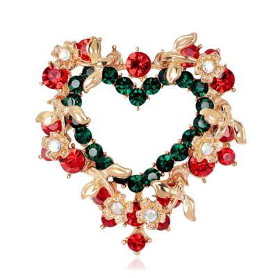 China Wholesale European and American Christmas Style Brooch Wreath Flower Heart Alloy Christmas for sale