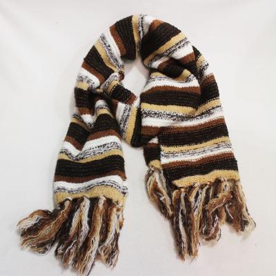 China Wholesale Unisex 70%Acrylic Mixed Elastic Long Yarn Stripe Tassle Knit Warm Scarf Knit Shawl for sale