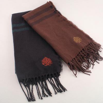 China 100% Acrylic Handfeel Woven Brushed Tassel Woven Embroidered Scarf Good For Winter for sale