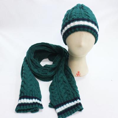 China COMMON Hot Selling Custom Cable Jacquard Knit Beanie and Scarf Set Unisex Knit Warm Hat Winter Knit Set for sale