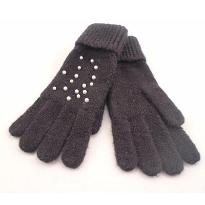 China Ladies High Quality Plain Fall And Winter Stretch Beading Mittens Knit Gloves With Lurex for sale