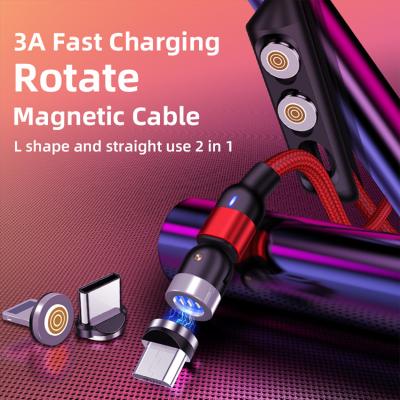 China Fabric Braided Wire Magnetic Charging Cable 540 Degree Free Rotating L-shape Portable Phone Charging USB Cable for sale