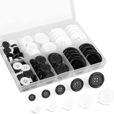 China 160PCS Nickel Free Two Colors Sewing Buttons 5 Sizes And 4 Holes Resin Flat Round Button With Compartment Storage Box for sale