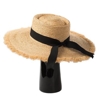 China Character Classic Paper Braided Bowknot Wide Brim Ladies Beach Straw Hat Small Piece Women 2021 for sale