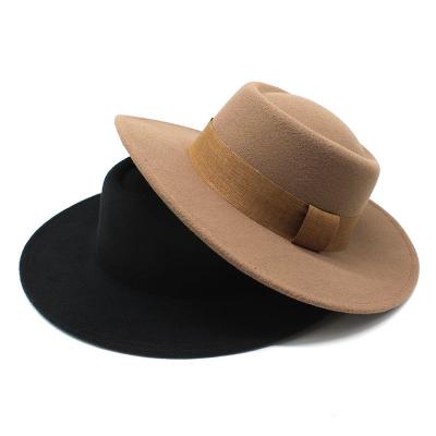 China Character wool felt large brim top hat for men and women spring autumn and winter fashion flat top felted hat for sale