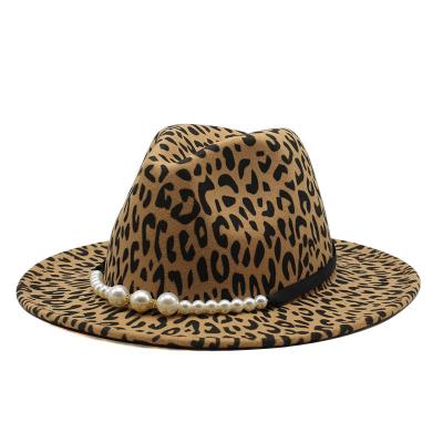 China Character Print Animal Hat For Women's Leopard Print Fashion Fedora Hat With Pearl Accessories for sale