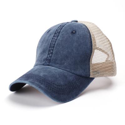 China COMMON Mesh Denim Open Back Baseball Cap Washed Cotton Adjustable Hats For Men And Women for sale