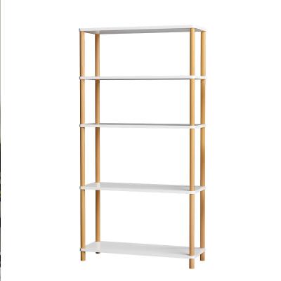 China Durable Simple Nordic Kitchen Bookcase Rack Floor Living Room Balcony Wood Frame Tier Shelves Storage Multi-Layer Rack for sale