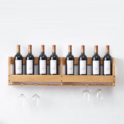 China Farmhouse Kitchen Decor Stemware Wall Mounted Rustic Wooden Bottles Home Factory Price Bar Wine Rack Glass Hanging Rack for sale