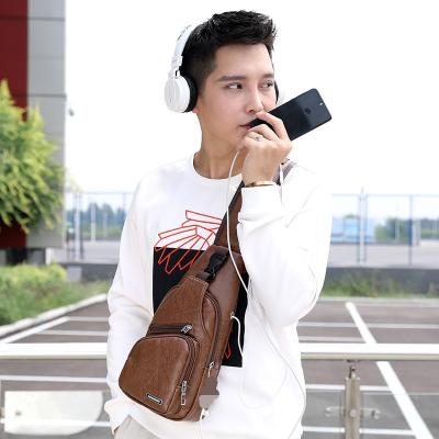 China Fashion PU Leather Men Chest Bag Cross - Fashion Body USB Filling And Earphone Fanny Pack Hook for sale