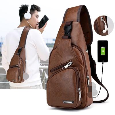 China Fashion USB Charging And Earphone Hook PU Leather Fanny Pack Men Trunk Bag Cross - Body for sale