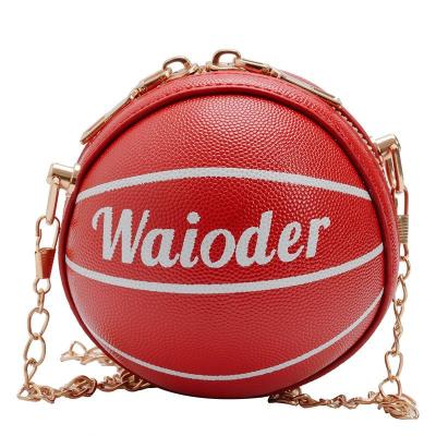 China 2021 High Quality Round PU Leather Messenger Bag Children's Basketball Bag Cute Girl Shoulder Bag Chain Wholesale for sale