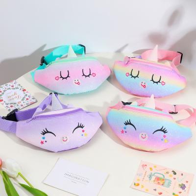 China 2021 New Colorful Children's Girl Cartoon Waist Bag Glitter No Shoulder Bag Primary School Chest Bag for sale