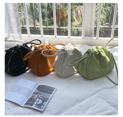 China Fashion 2021 New Arrive Macarons Color Shoulder Bag Fashion Soft Drawstring Folds Small Handbag For Women for sale