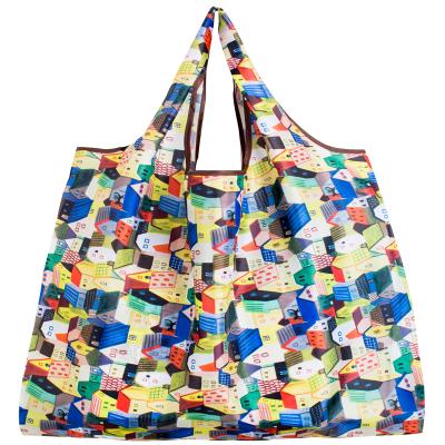 China 2021 hot sale thick nylon polyester eco-friendly casual portable shoulder ladies folding shopping bag for sale