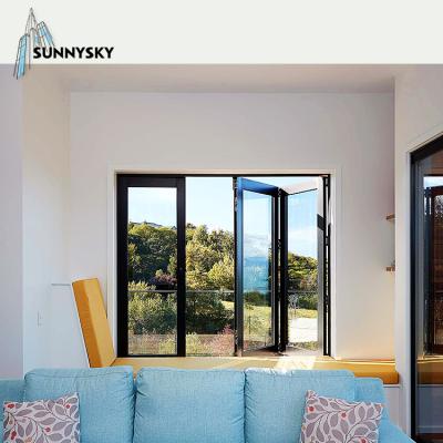 China Aluminum Folding Casement Handle Screen Tempered Glass French Windows for sale