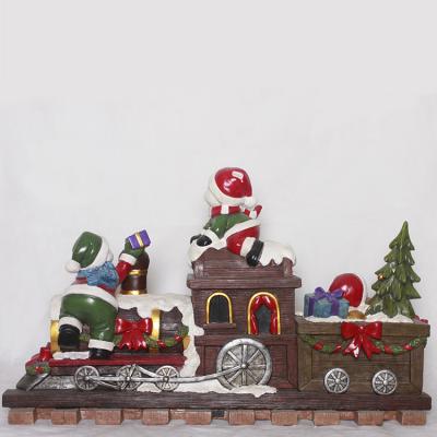 China 40 Inch Tall Size Handwork Christmas Ornaments Snowman Train Set With Led Light for sale