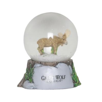 China Custom World Souvenir Snow Globe Design Water Globe Mini Size 45mm 65mm Resin Moose Glass Animal Snow Ball for sale