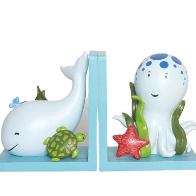 China Custom Resin Octopus and Dolphin Theme Sea Cartoon World Decoration Bookends for Office for sale